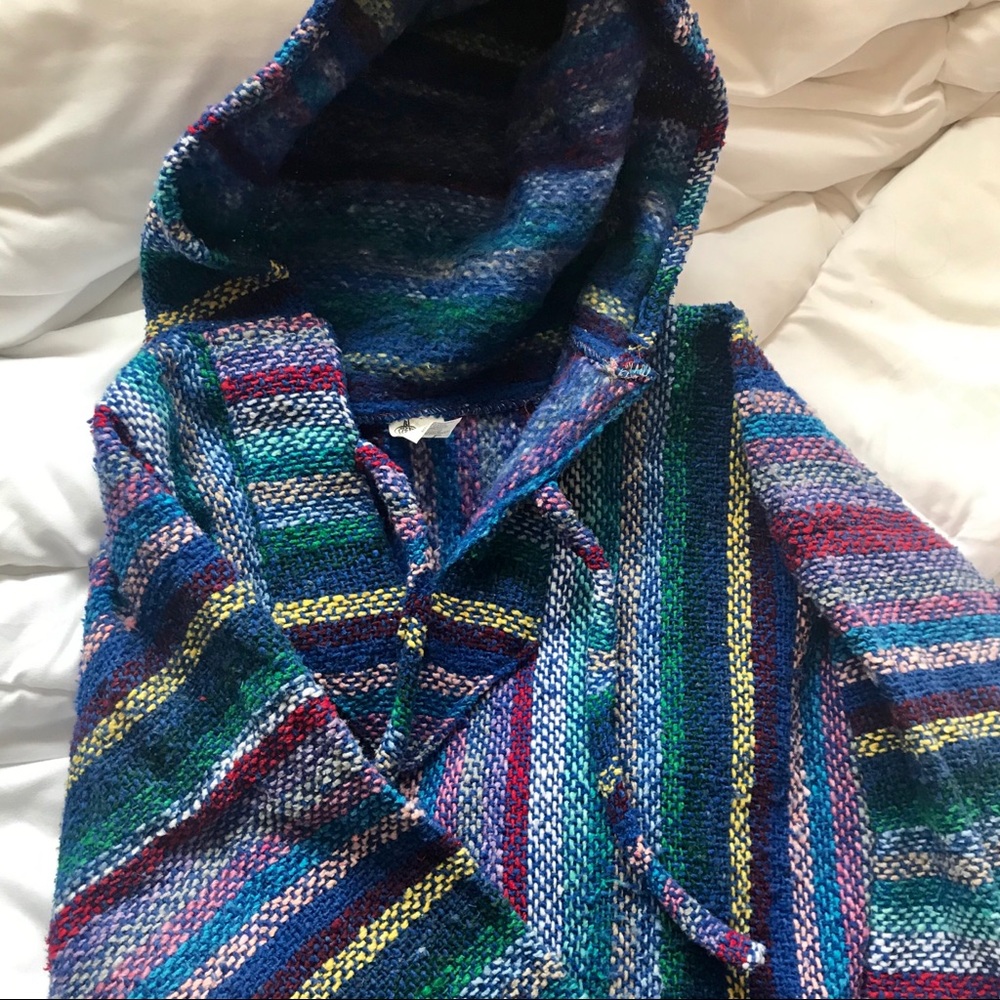 Colorful Woven Hooded Drug-Rug Sweater